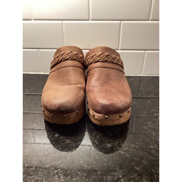 Kork Ease Tilly Womens Leather Studded Clogs Wooden Platform Shoes Brown Size 8M - Picture 2 of 9